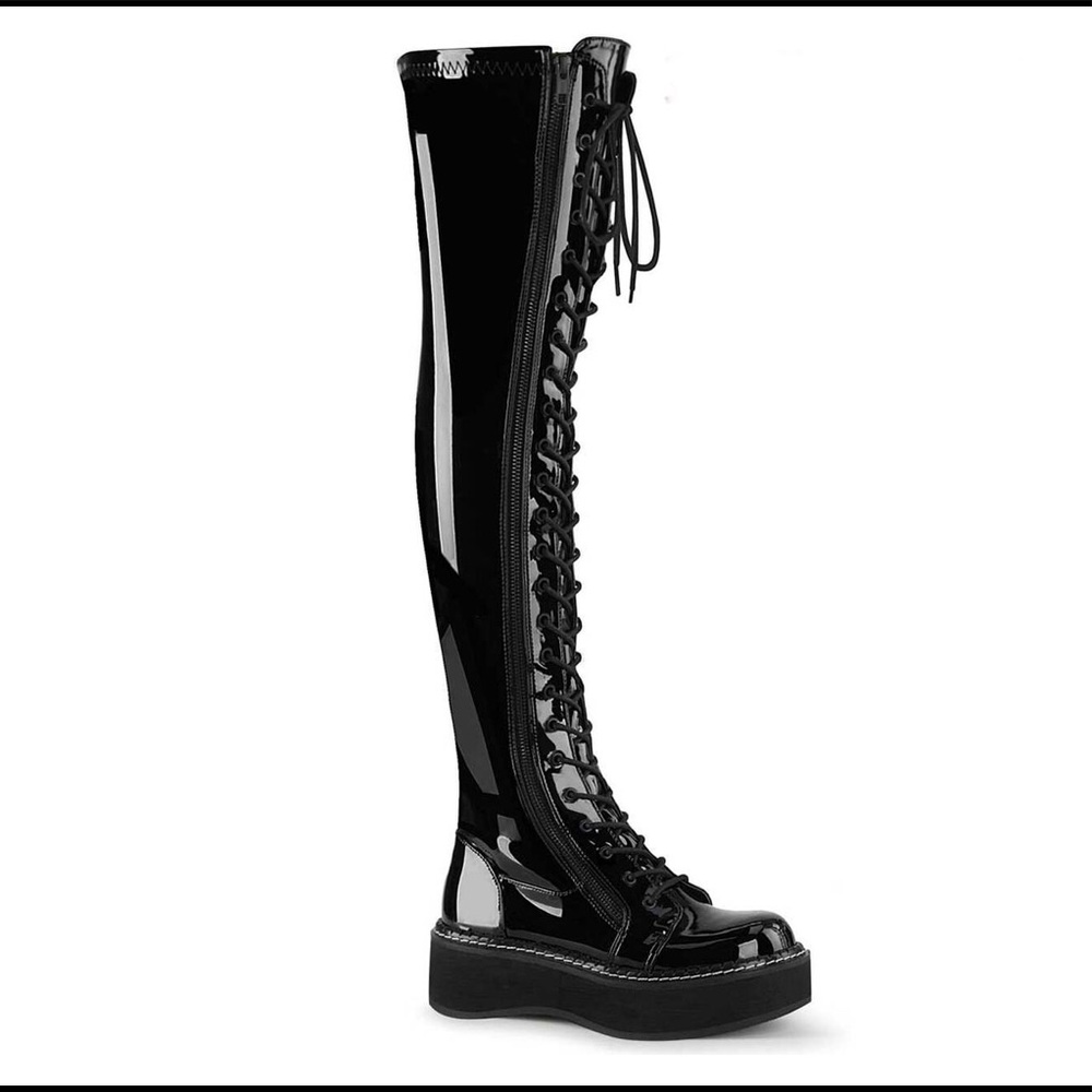 Knee high black shiny boots